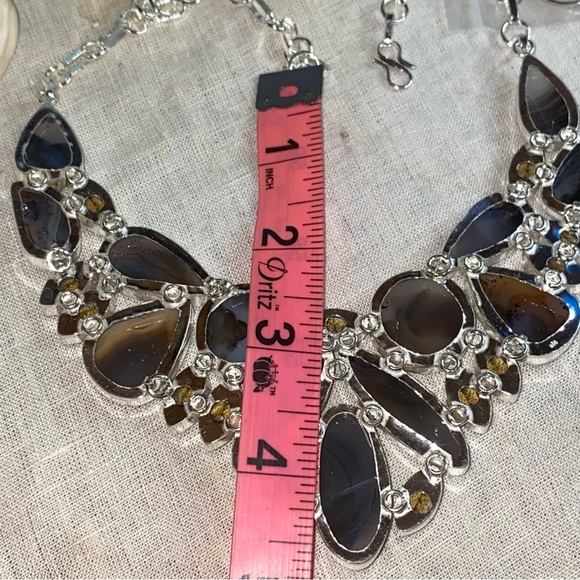 Earthy Botswana Agate + Lemon Citrine statement cluster necklace - Picture 8 of 15